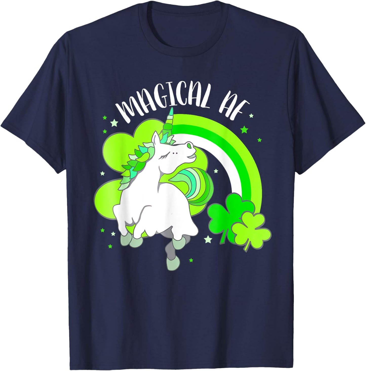 Funny Unicorn Shamrock Rainbow Magical AF St Patricks Day T-Shirt - T-Shirt | Navy