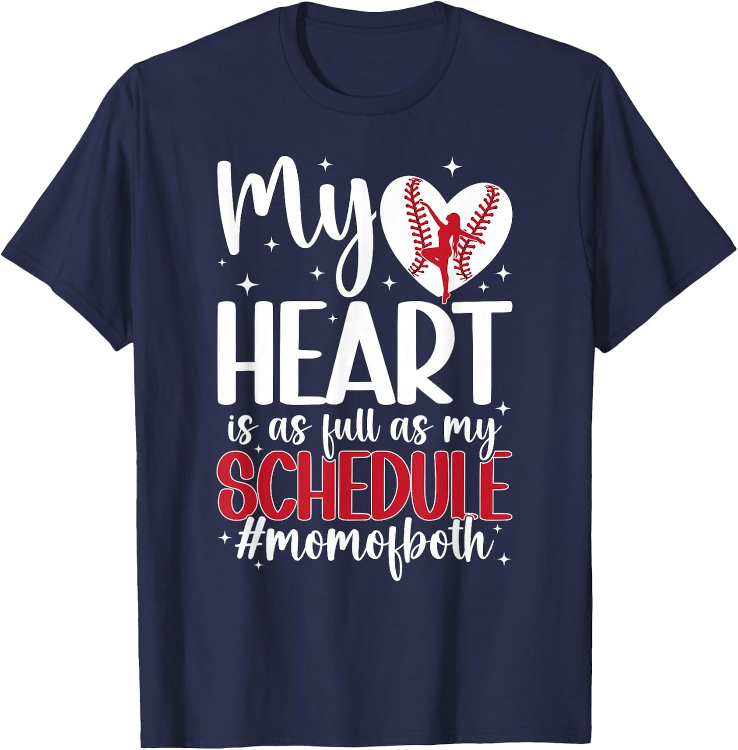Mom Of Both Proud Dance And Baseball Mom T-Shirt - T-Shirt | Navy