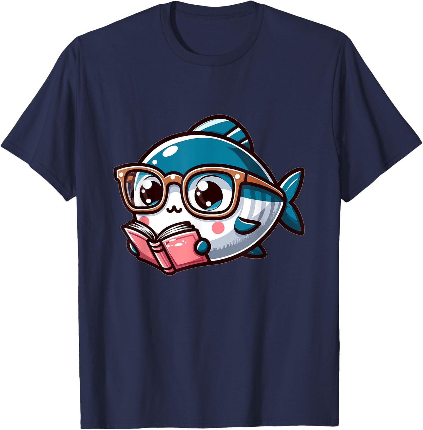 Adorable Book Lover Tuna Fish With Reading Glasses Cute T-Shirt - T-Shirt | Navy