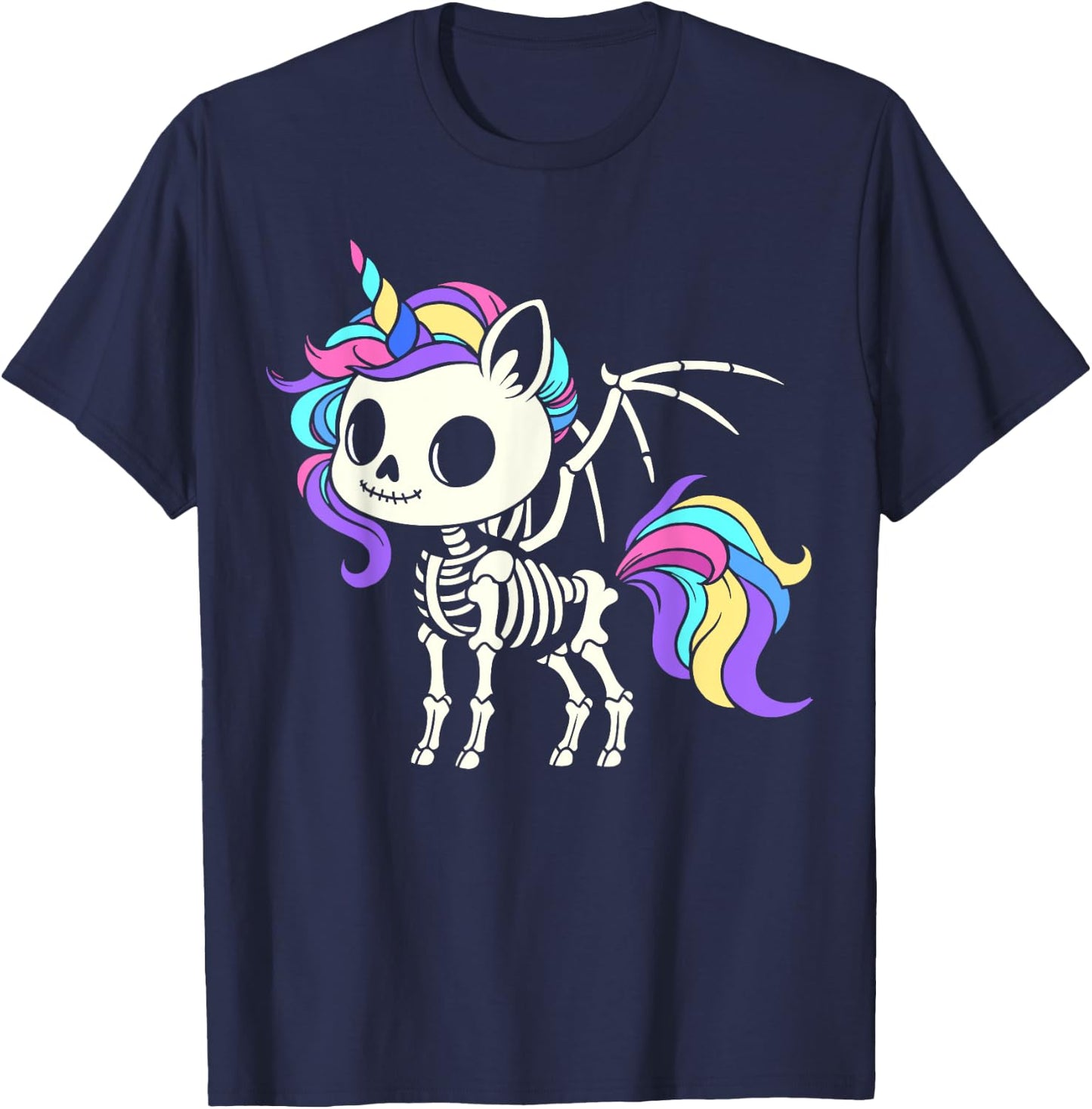 Kawaii skeleton unicorn Halloween, unicorn with wings T-Shirt - T-Shirt | Navy