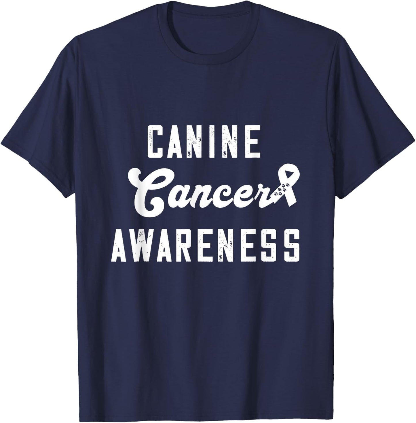 Canine Cancer Awareness Ribbon Paw Print Pet Cancer T-Shirt - T-Shirt | Navy