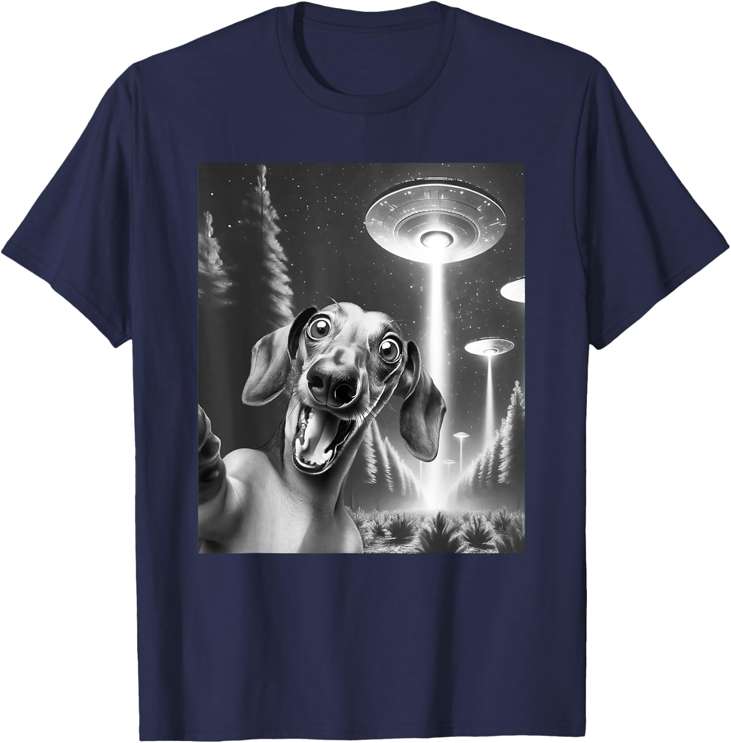 Funny Dachshund Alien UFO Taking a Selfie Weiner Dog Mom Dad Women Kids T-Shirt - T-Shirt | Navy