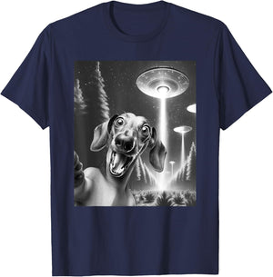 Funny Dachshund Alien UFO Taking a Selfie Weiner Dog Mom Dad Women Kids T-Shirt - T-Shirt | Navy