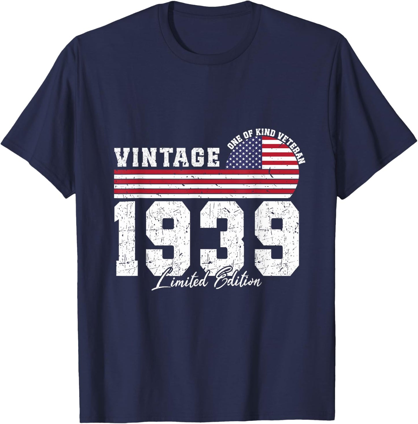 Vintage 1939 Birthday American Flag Patriotic Veterans Day T-Shirt - T-Shirt | Navy