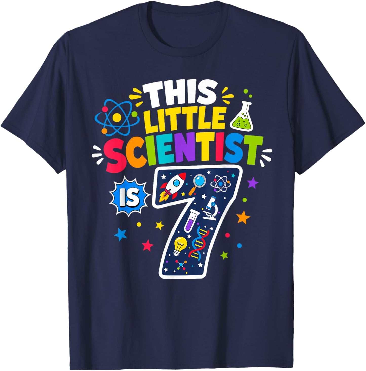 7th Birthday Science This Little Scientist is 7 Years Old T-Shirt - T-Shirt | Navy