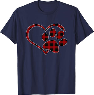 Red Black Plaid Heart Paw Matching Family Pajama Funny Gift T-Shirt - T-Shirt | Navy