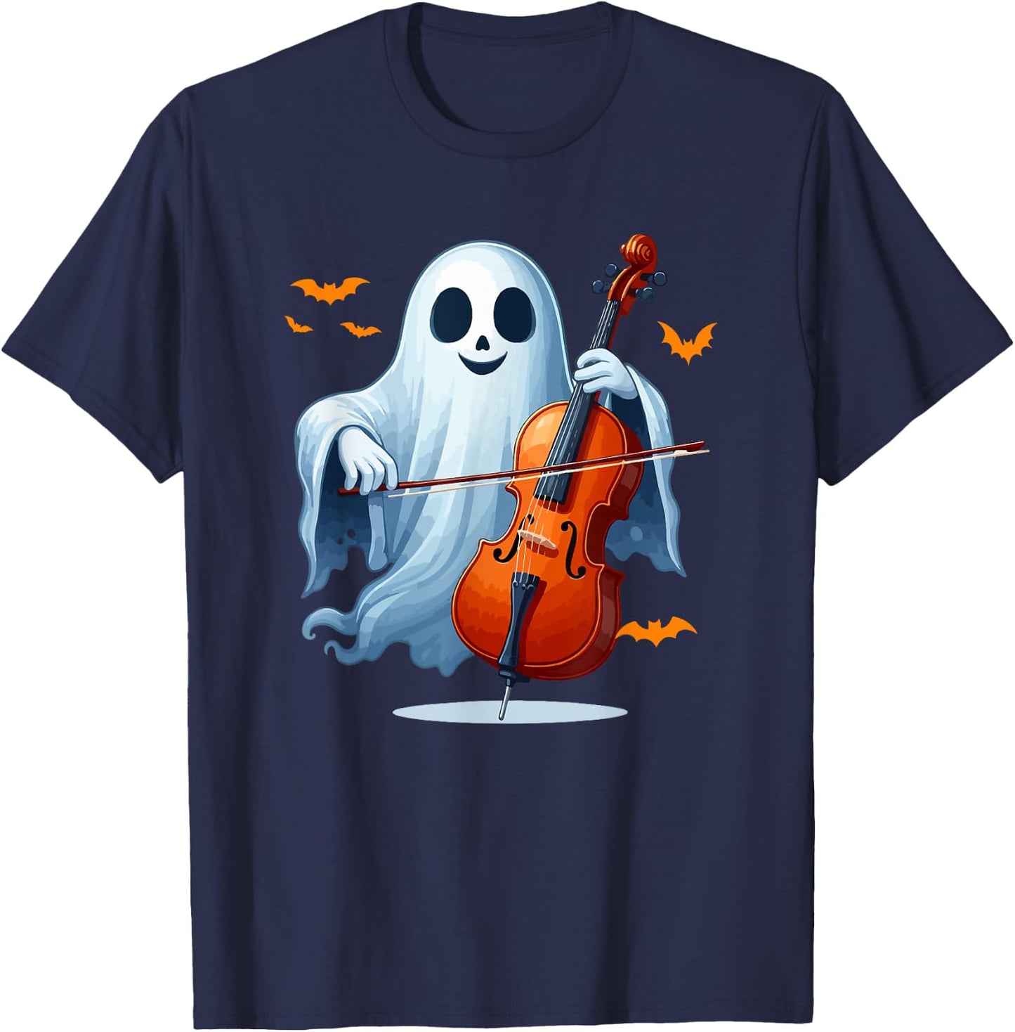 Boo Ghost Playing Cello Halloween Musical Instrument T-Shirt - T-Shirt | Navy