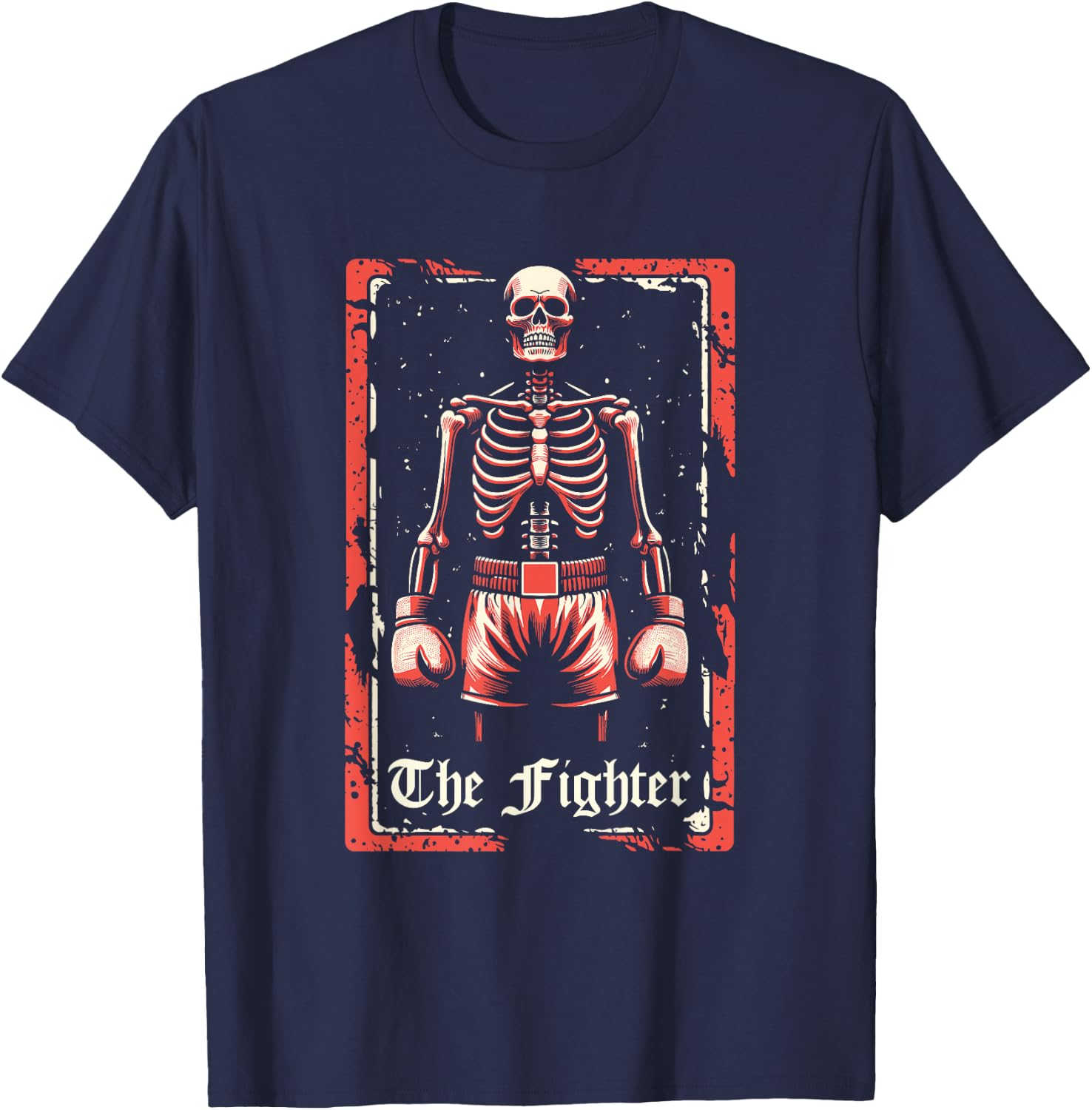 Boxer Fighter - Sparring Gloves Boxing Skeleton Tarot Card T-Shirt - T-Shirt | Navy