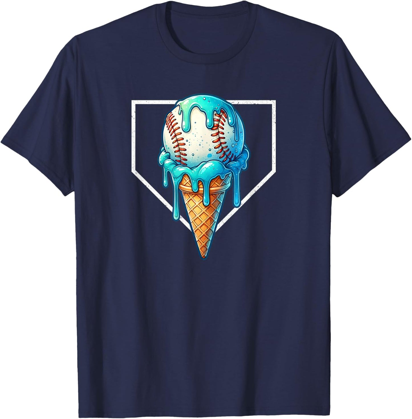 Home Plate Drip - Ice Cream Dripping, Softball & Baseball T-Shirt - T-Shirt | Navy