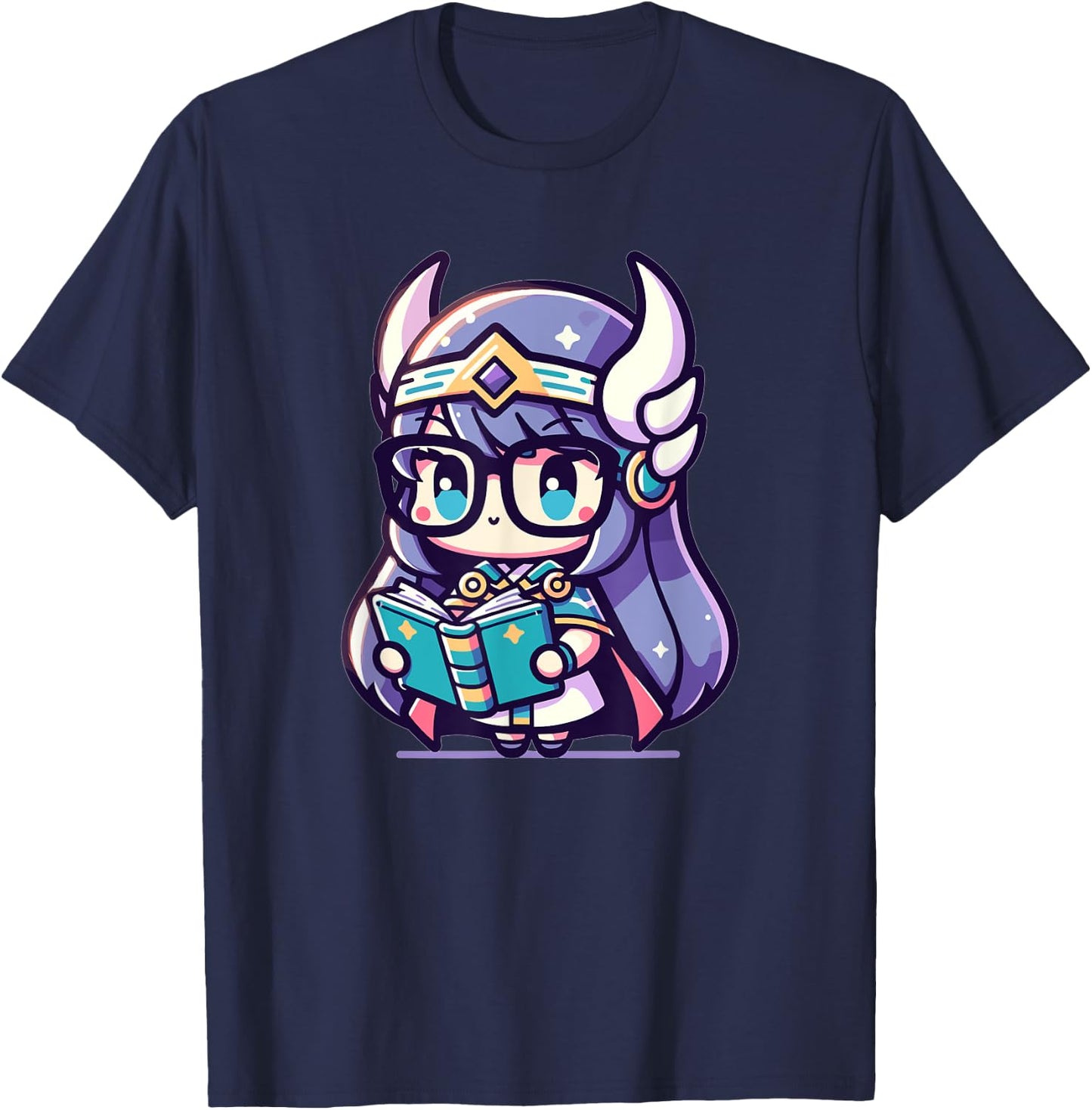 Adorable Book Lover Valkyrie With Reading Glasses Cute T-Shirt - T-Shirt | Navy