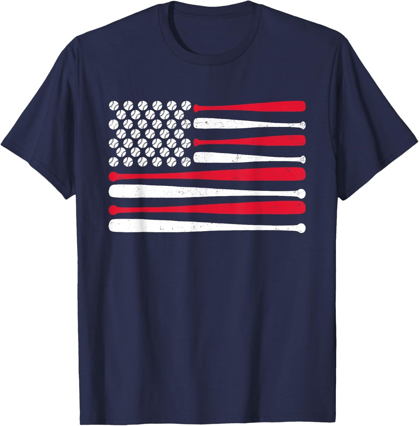 American Flag Baseball USA Vintage Baseball Sport Fan T-Shirt - T-Shirt | Navy