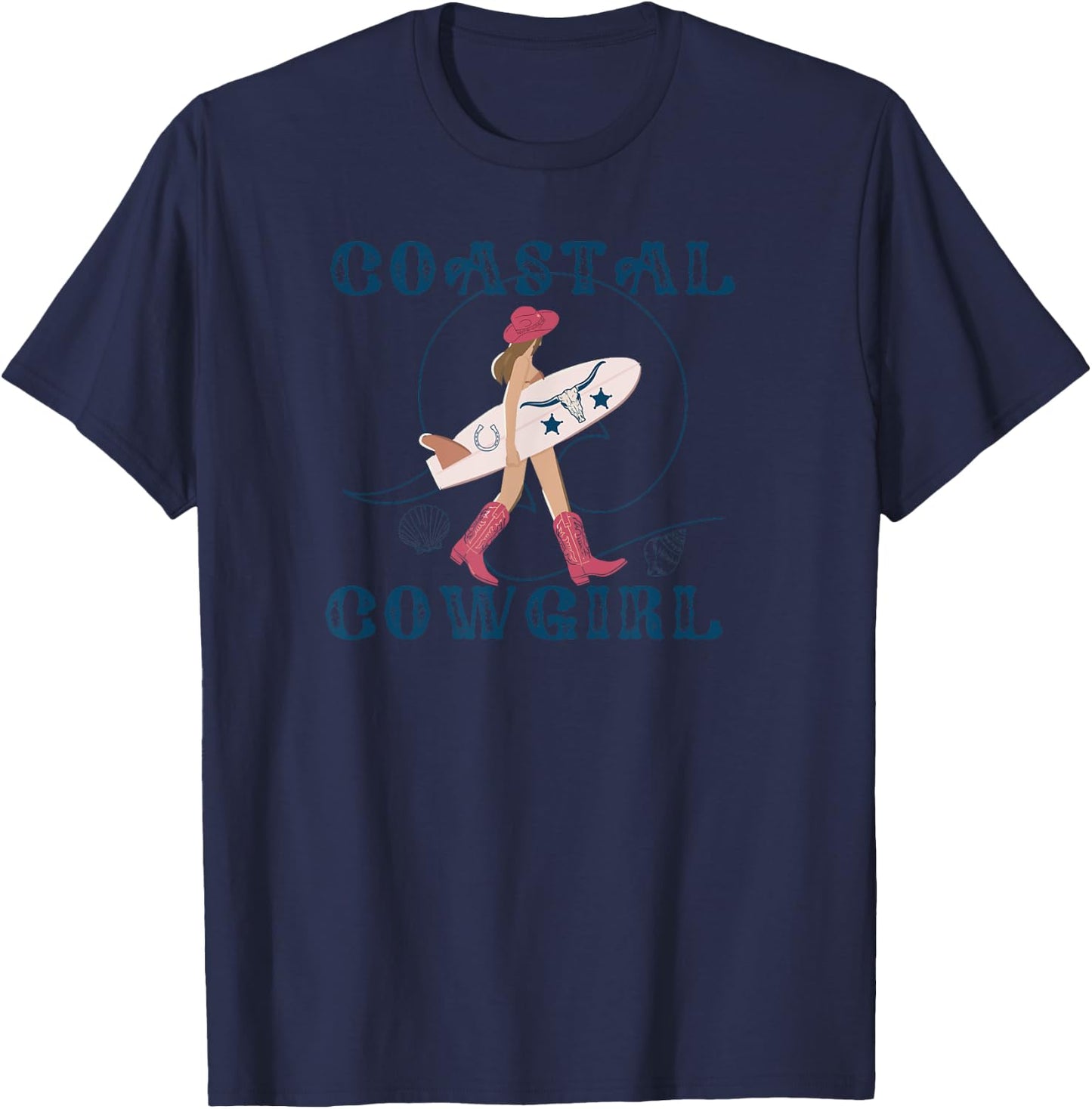 Coastal Cowgirl Women's Cowgirl Surf Beach , Black, Small T-Shirt - T-Shirt | Navy
