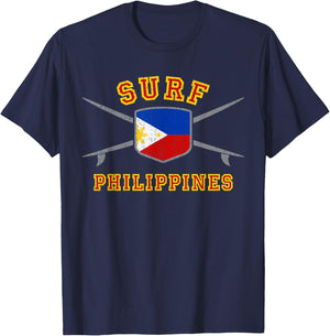 Surfing Philippines | Beach Surf Filipino Flag T-Shirt - T-Shirt | Navy