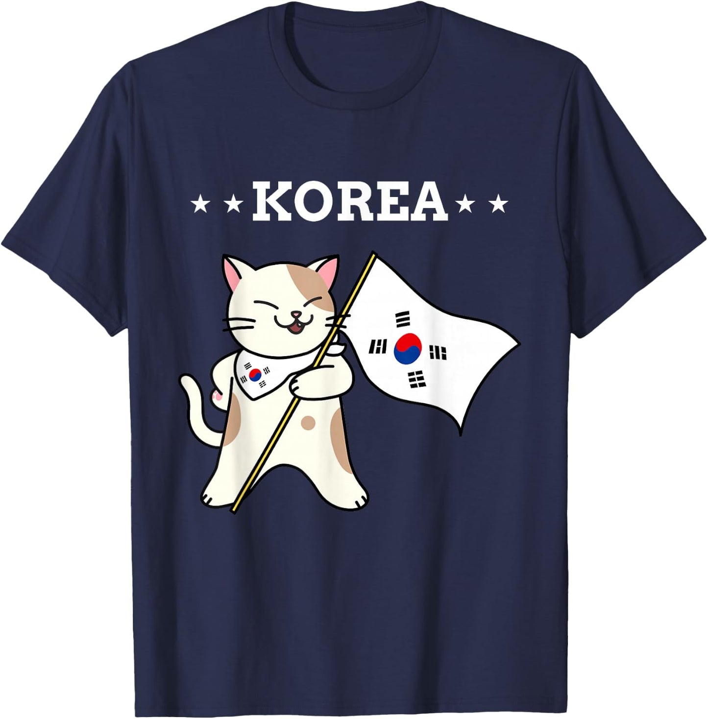 Korean Flag & Cat | South Korea T-Shirt - T-Shirt | Navy