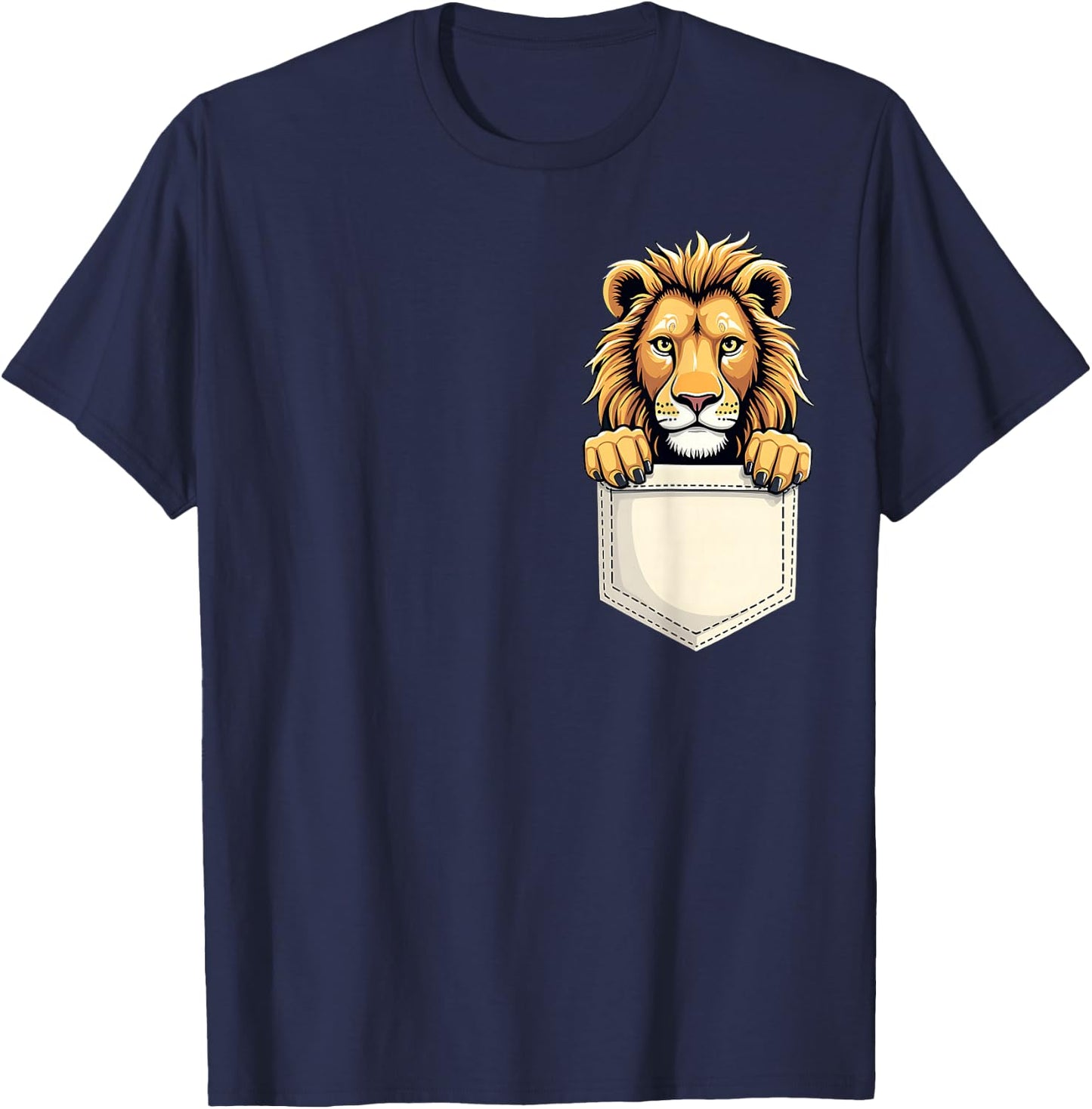 Kids Funny Animal Lion Pocket Boys Girls Toddler Cute Zoo T-Shirt - T-Shirt | Navy