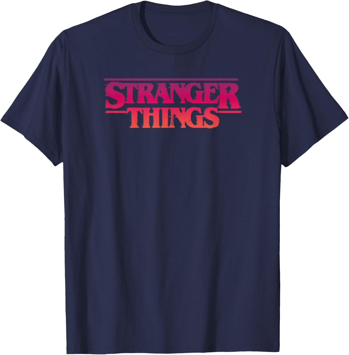 Stranger Things 4 Text Logo Gradient Red Orange T-Shirt - T-Shirt | Navy