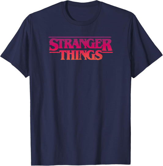 Stranger Things 4 Text Logo Gradient Red Orange T-Shirt - T-Shirt | Navy