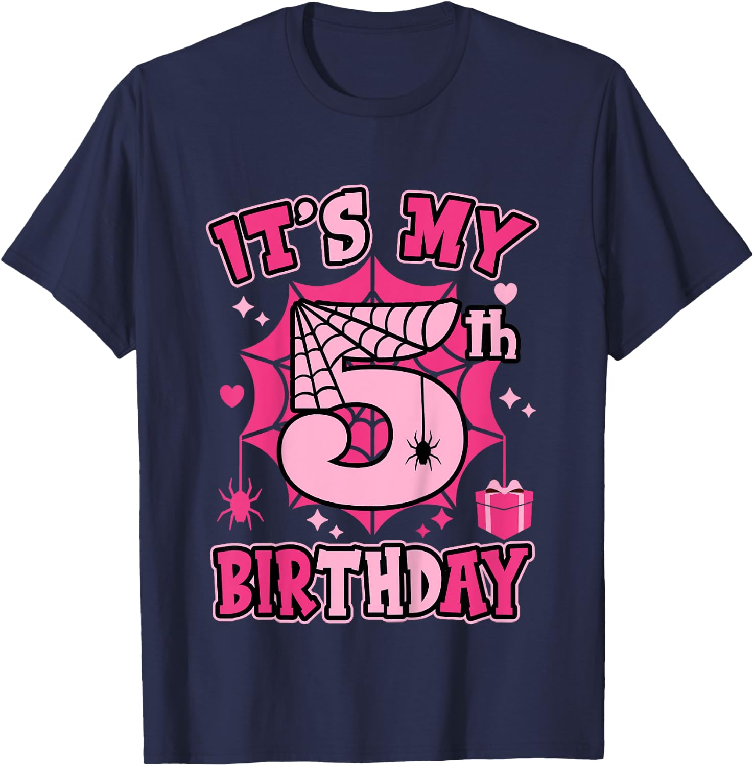 Kids It's My 5th Birthday Spider Girl Costume Party 5 Year Old T-Shirt - T-Shirt | Navy