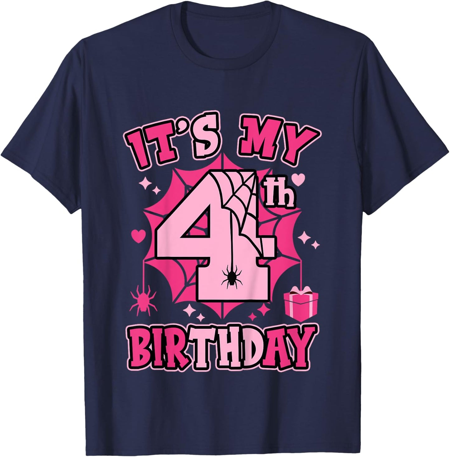 Kids It's My 4th Birthday Spider Girl Costume Party 4 Year Old T-Shirt - T-Shirt | Navy