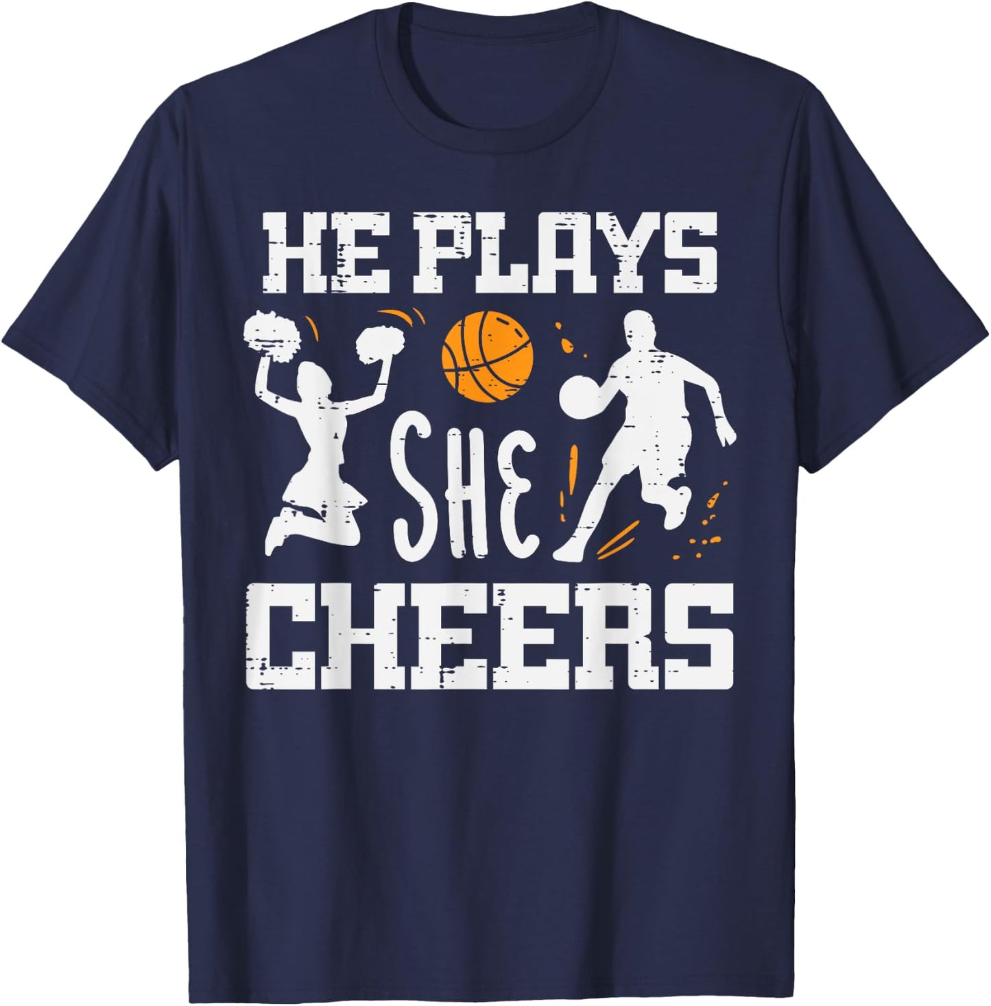 Basketball Cheerleader He Plays She Cheers Men Women Kids T-Shirt - T-Shirt | Navy