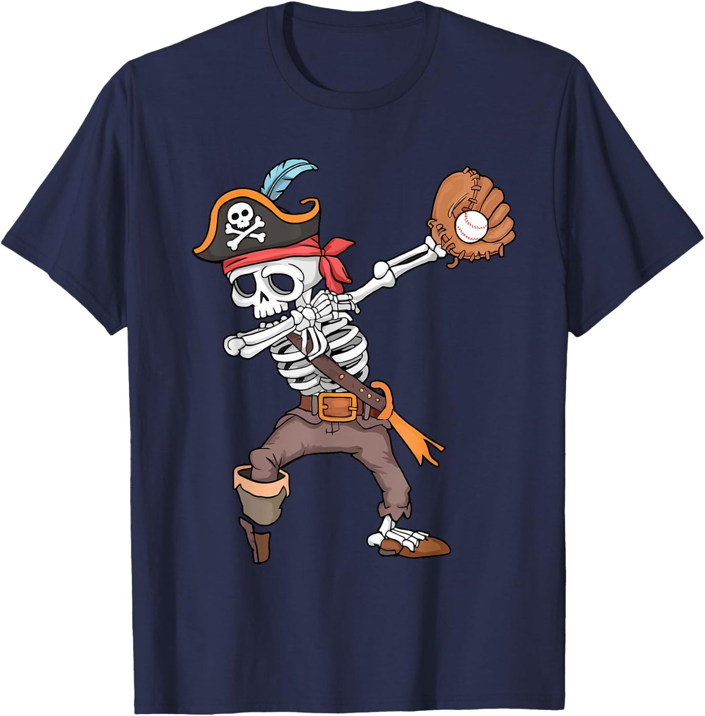 Baseball Halloween Dabbing Skeleton Pirate Dab Men Boys Kids T-Shirt - T-Shirt | Navy