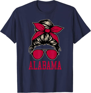 Alabama Women Girl Mom Messy Bun Hair. T-Shirt - T-Shirt | Navy