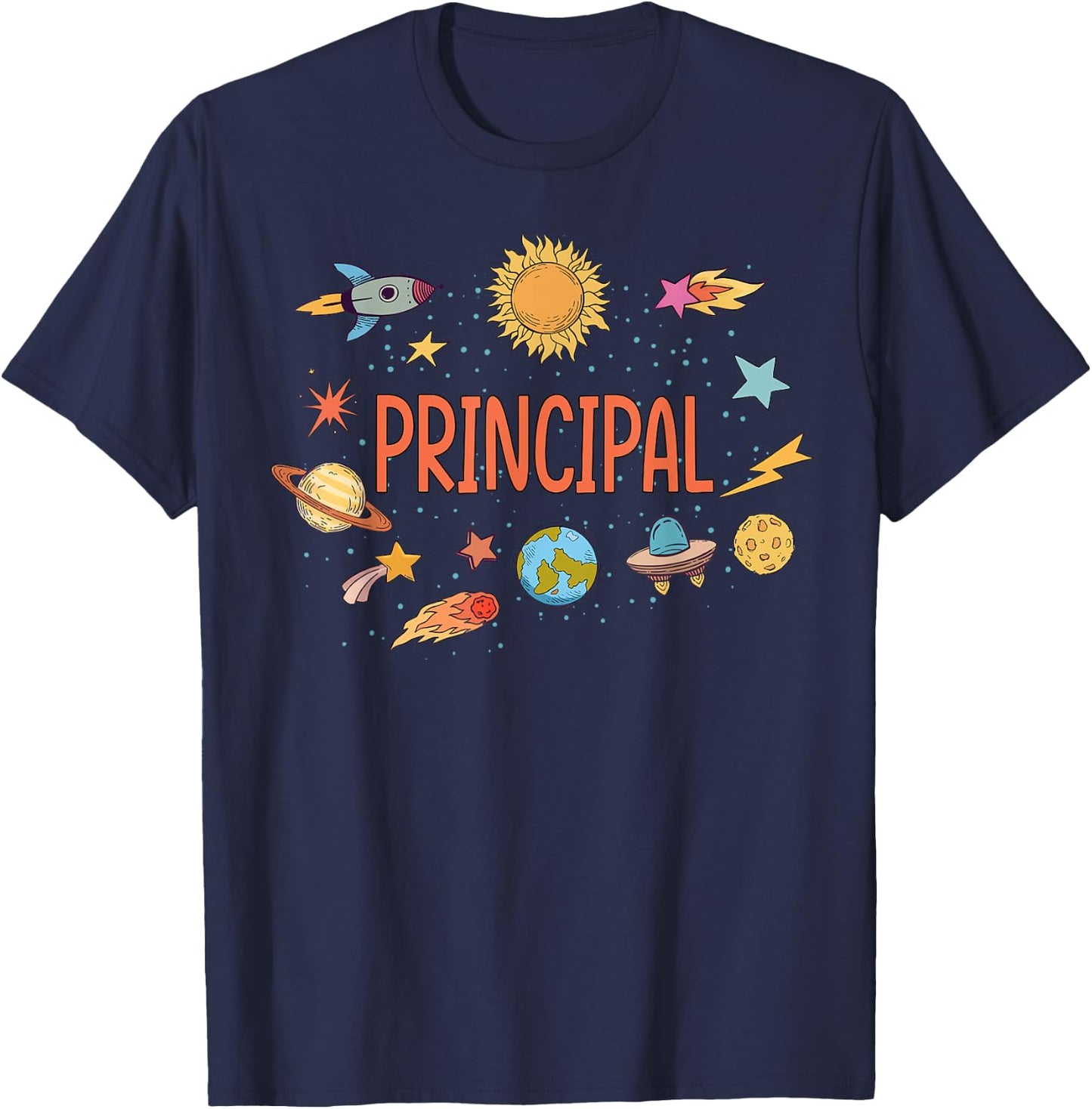 Principal Rocket Blast Off Outer Space Teacher Men Women Kids T-Shirt - T-Shirt | Navy