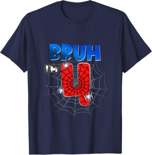 Kids Bruh It's My 4th Birthday Spider Theme I'm 4 Year Old Boy T-Shirt - T-Shirt | Navy