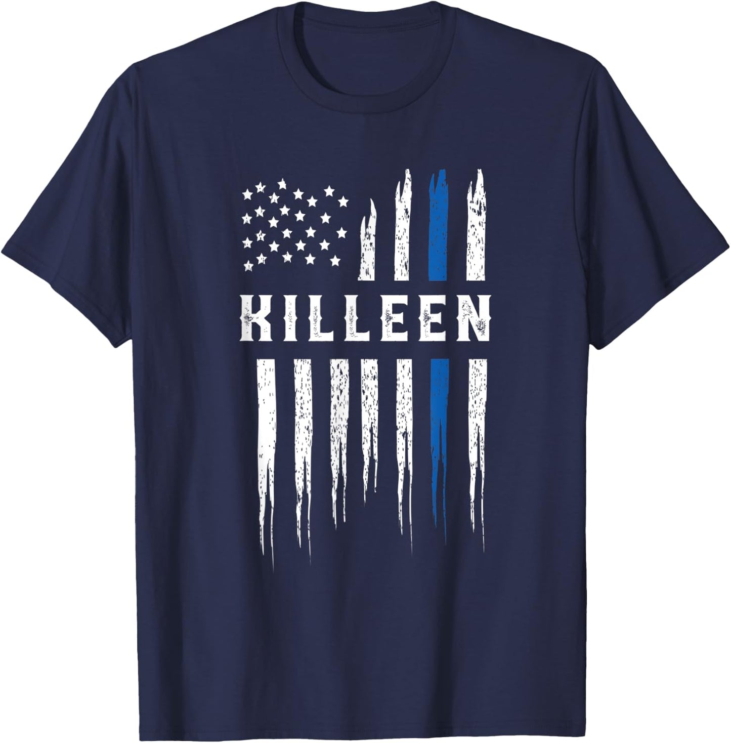 Thin Blue Line Heart Killeen Police Officer Texas Cops T-Shirt - T-Shirt | Navy