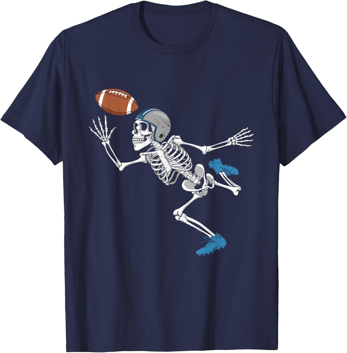 Football Skeleton Halloween Player Catcher Boys Kids T-Shirt - T-Shirt | Navy