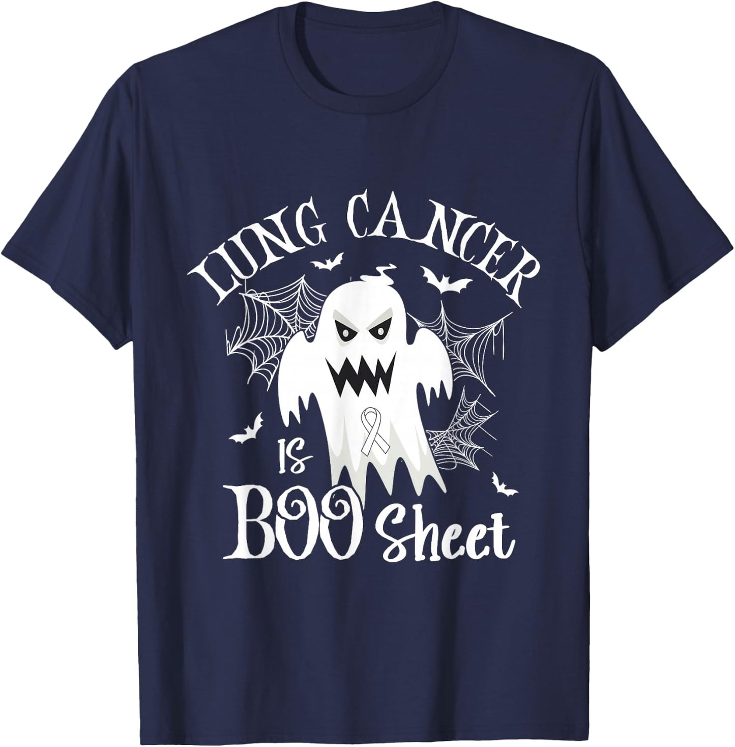 Lung cancer Is Boo Sheet White Ribbon Halloween Costume T-Shirt - T-Shirt | Navy