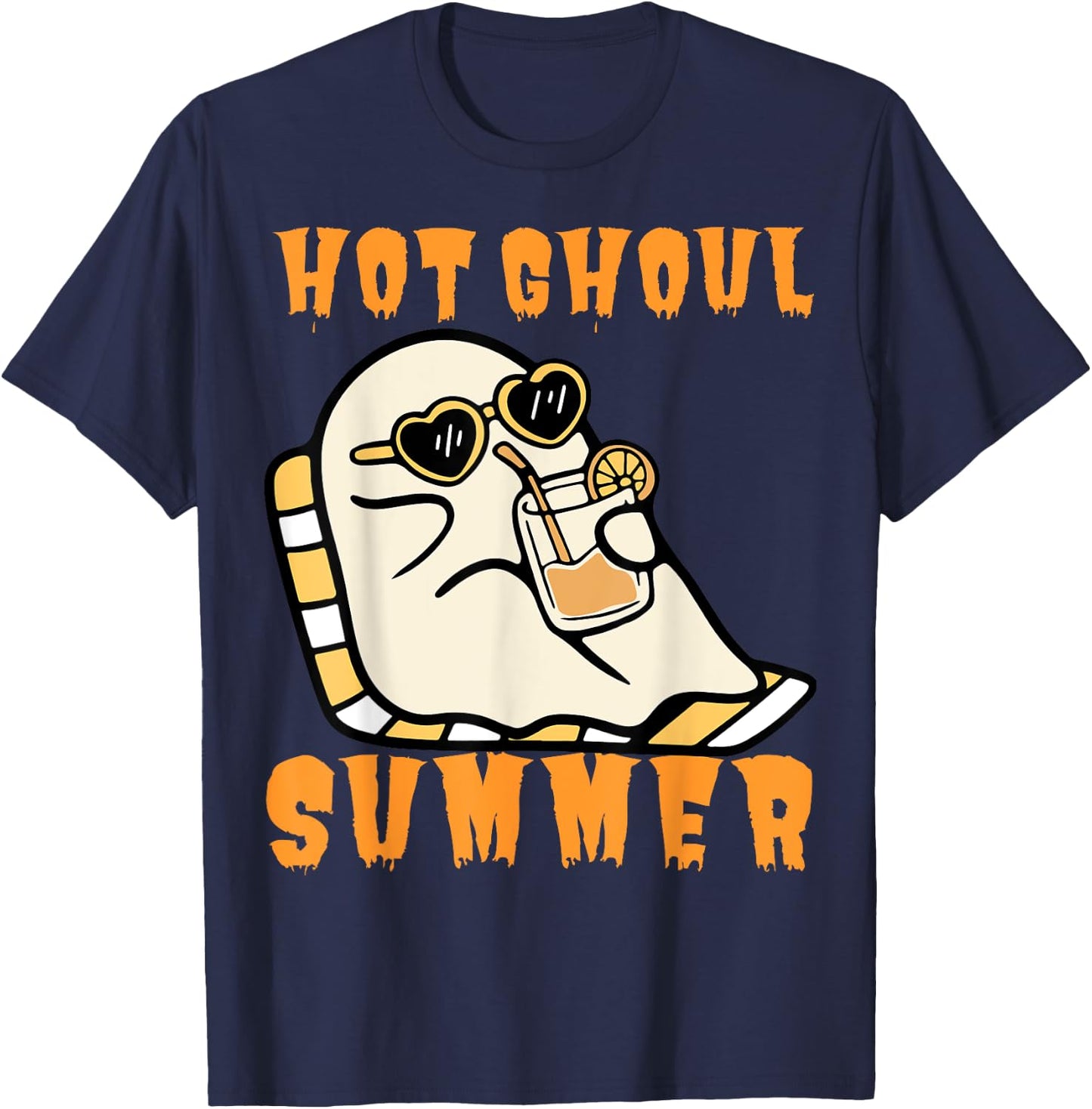 Funny Hot Ghoul Summer Ghost Spooky Beach Halloween Men Women T-Shirt - T-Shirt | Navy