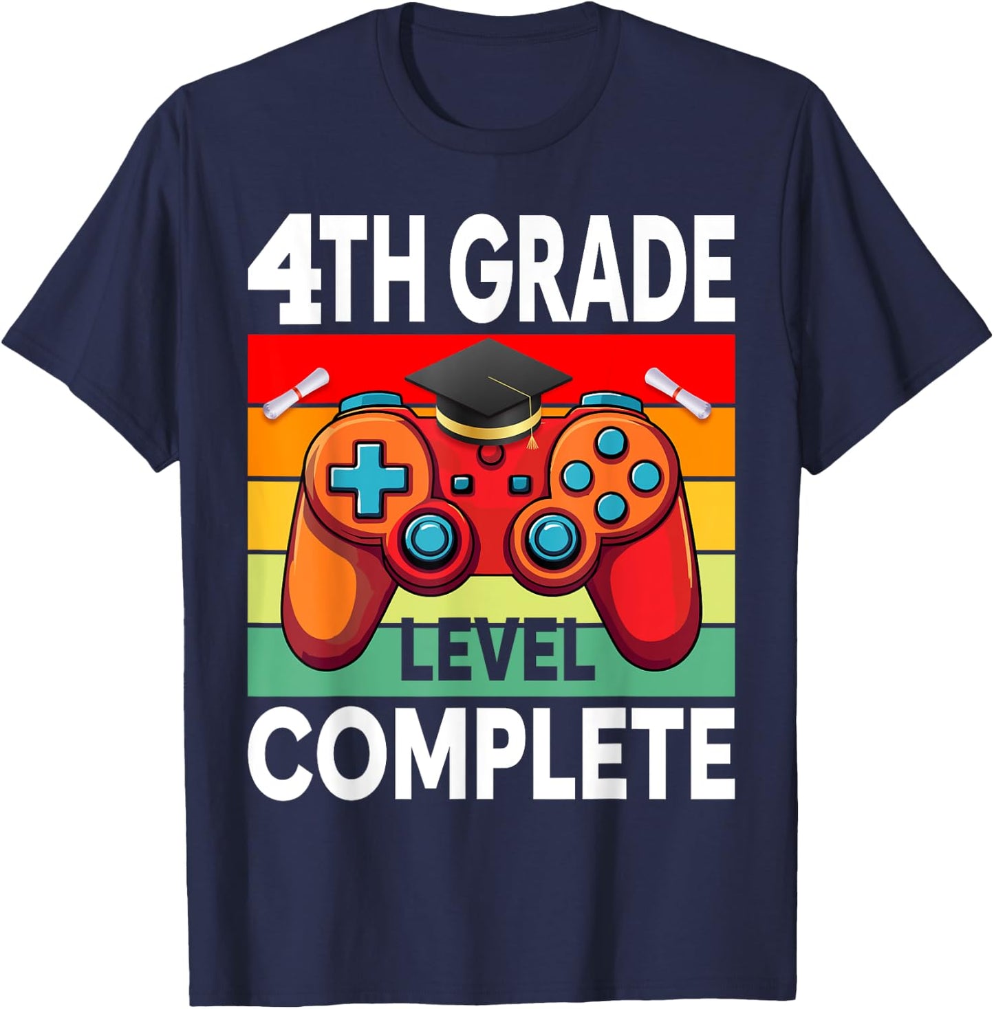 4th Grade Level Complete Gamer Class Of 2024 Graduation T-Shirt - T-Shirt | Navy