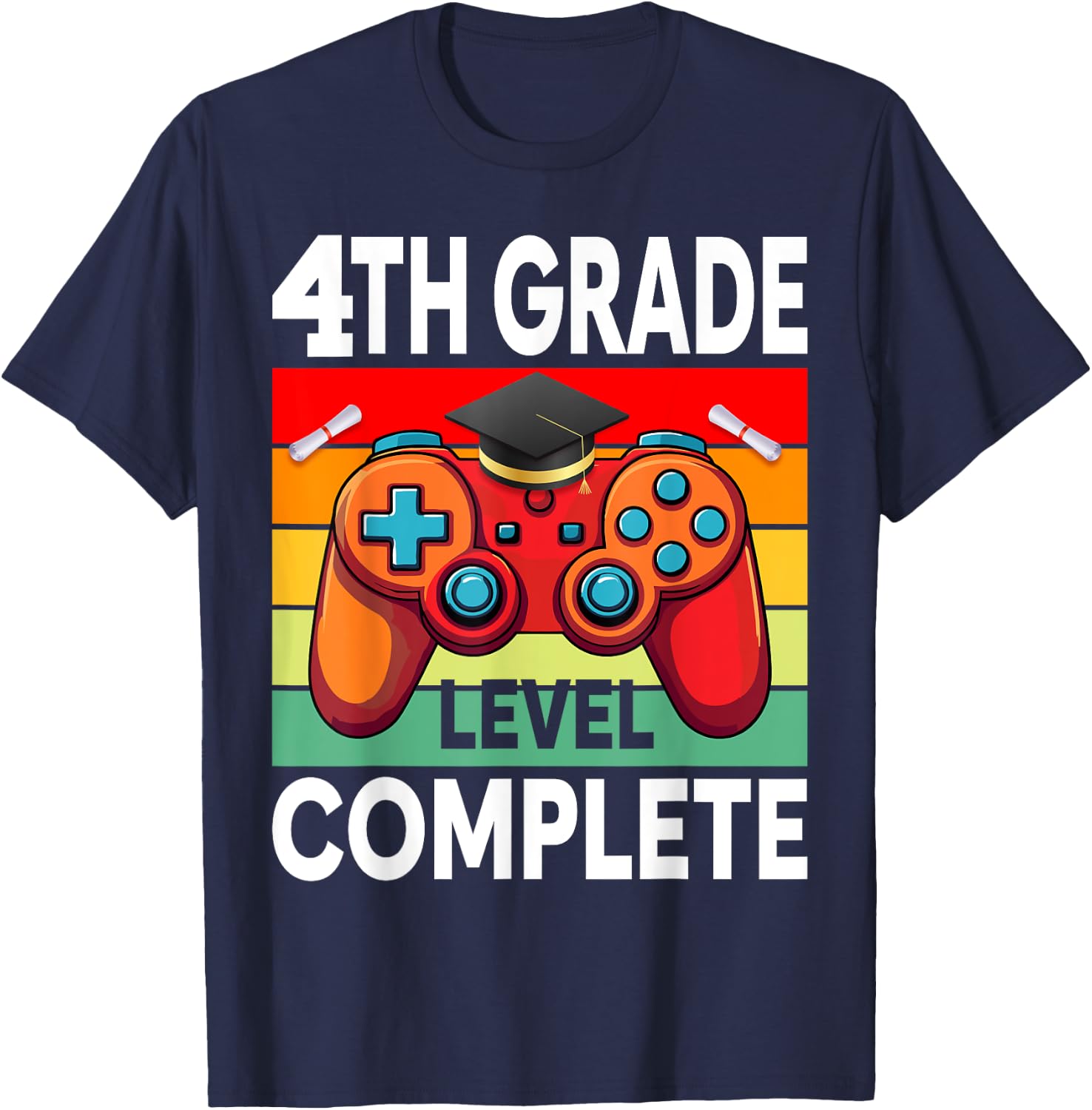 4th Grade Level Complete Gamer Class Of 2024 Graduation T-Shirt - T-Shirt | Navy