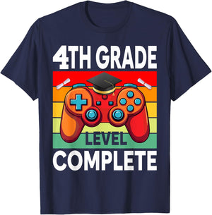 4th Grade Level Complete Gamer Class Of 2024 Graduation T-Shirt - T-Shirt | Navy