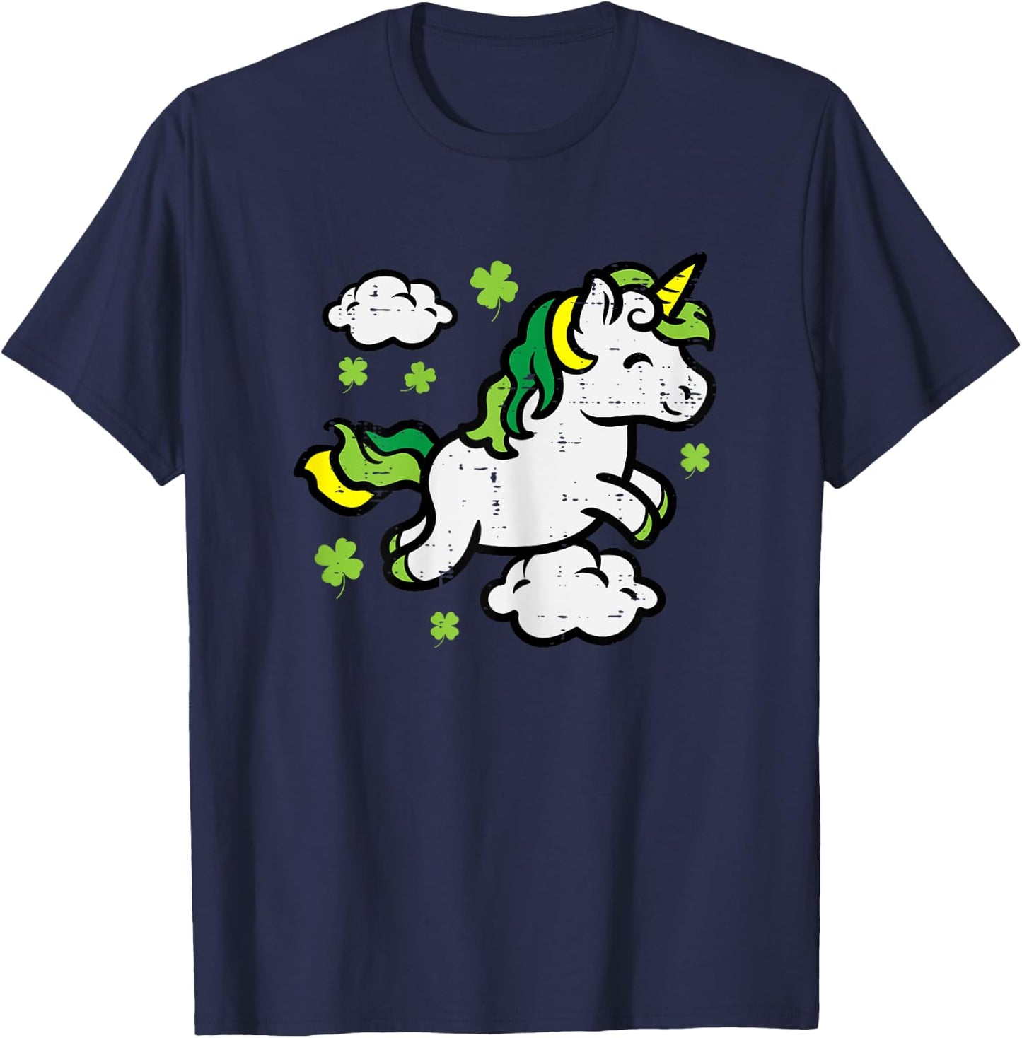 St Patricks Day Unicorn Shamrocks Saint Pattys Girls Kids T-Shirt - T-Shirt | Navy