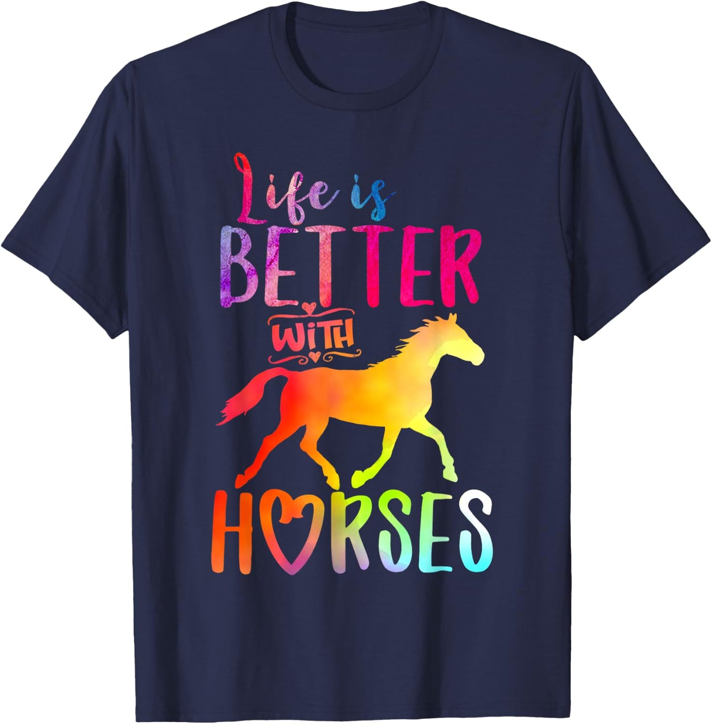 Life is Better With Horses Riding Cute Horse Girls Women T-Shirt - T-Shirt | Navy