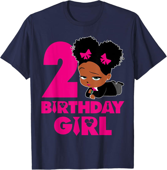 2nd Birthday Girl Baby Boss Cute African American Kids Afro T-Shirt - T-Shirt | Navy