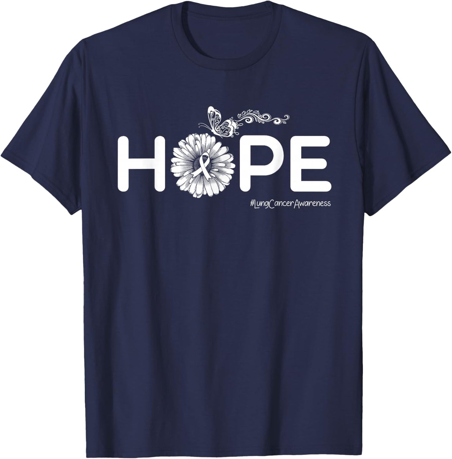 HOPE Butterfly Lung Cancer Awareness Gifts T-Shirt - T-Shirt | Navy