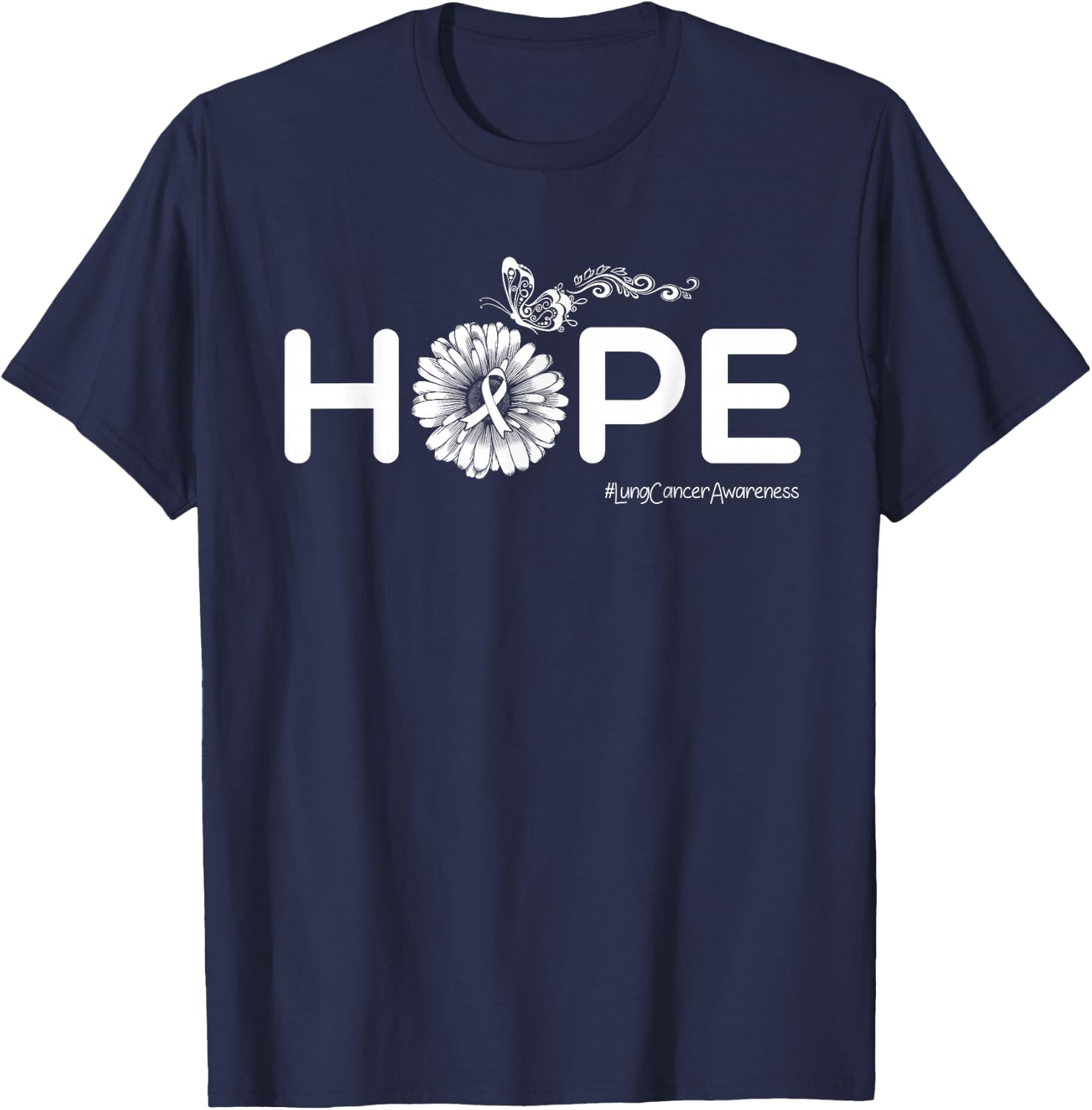 HOPE Butterfly Lung Cancer Awareness Gifts T-Shirt - T-Shirt | Navy