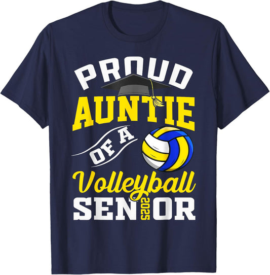 Proud Auntie Of A Volleyball Senior 2025 Graduation T-Shirt - T-Shirt | Navy