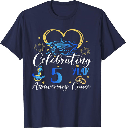 Celebrating 5 Years Anniversary Cruise 5th Anniversary T-Shirt - T-Shirt | Navy