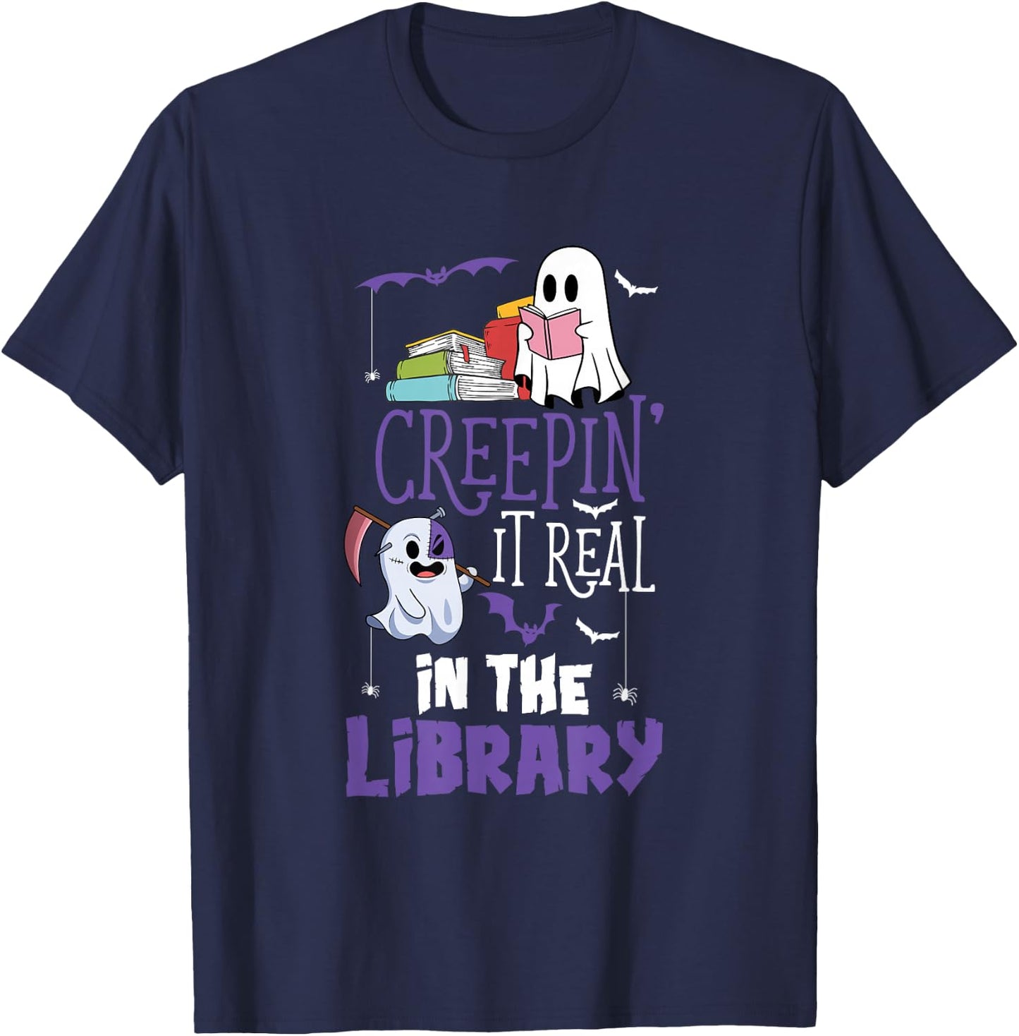 Scary Librarian Reading Teacher Book Lover Halloween Library T-Shirt - T-Shirt | Navy