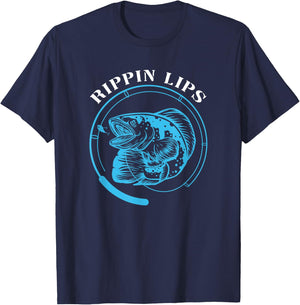 Rippin Lips Fishing Fish Fisherman Funny Bass Fishing Sea T-Shirt - T-Shirt | Navy