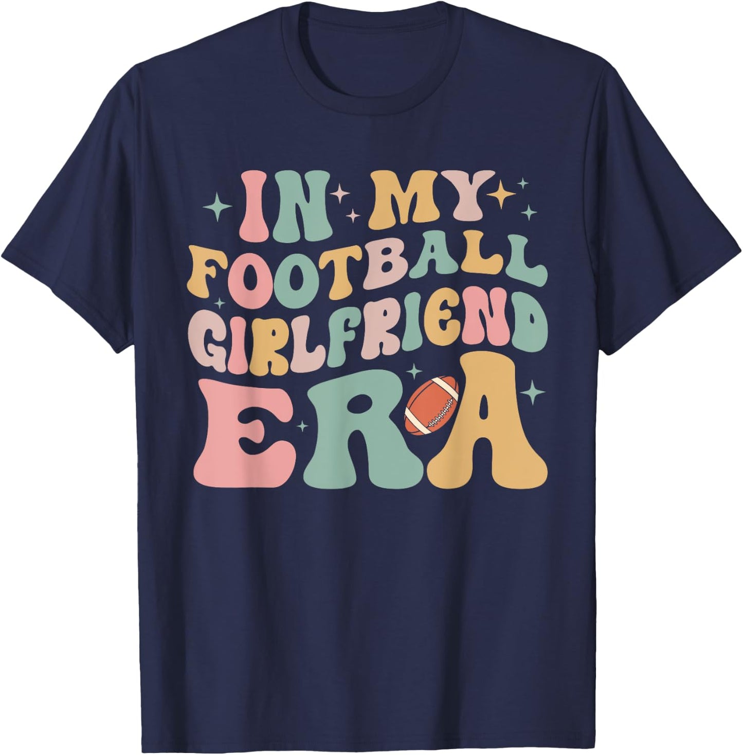In My Football Girlfriend Era Retro Groovy Football Black, Multicolor Small -Adults T-Shirt - T-Shirt | Navy