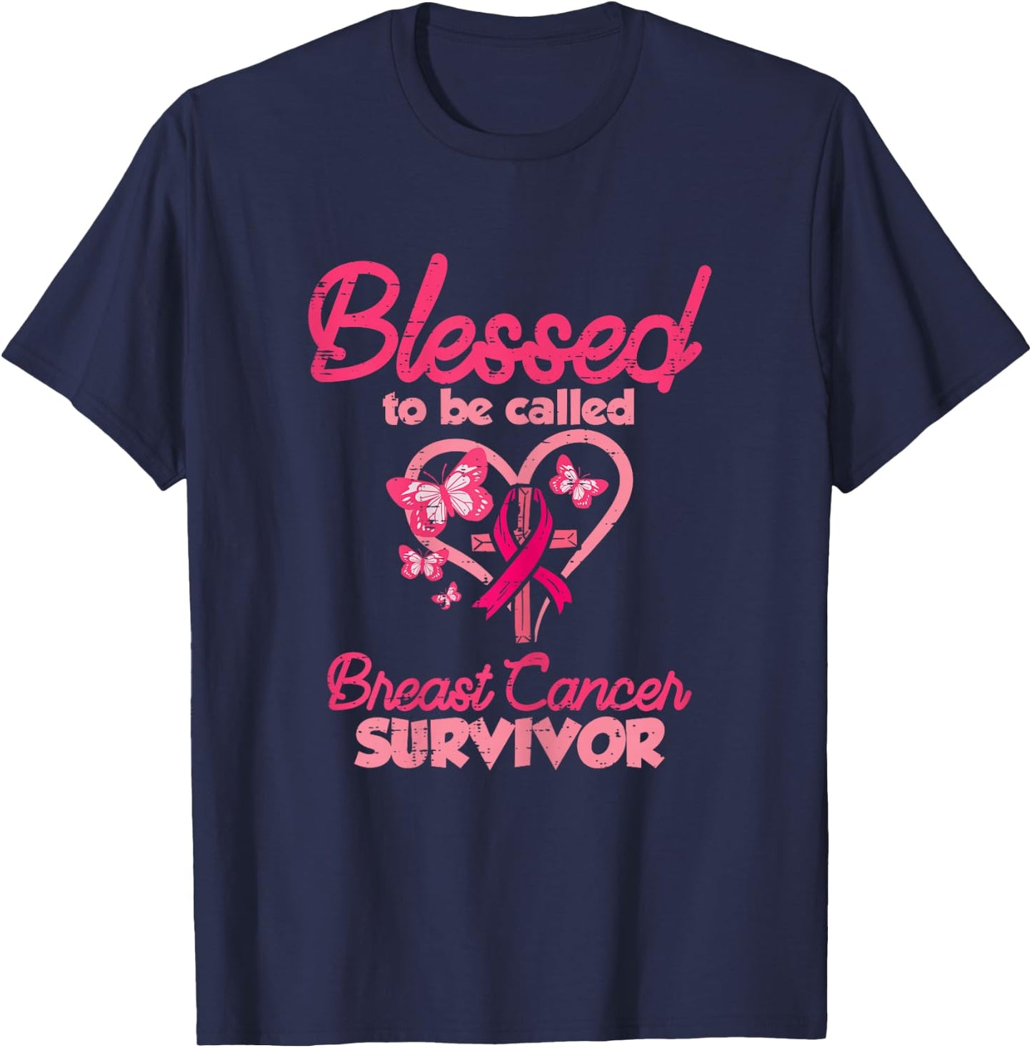 Blessed Breast Cancer Survivor Awareness Christian Women T-Shirt - T-Shirt | Navy
