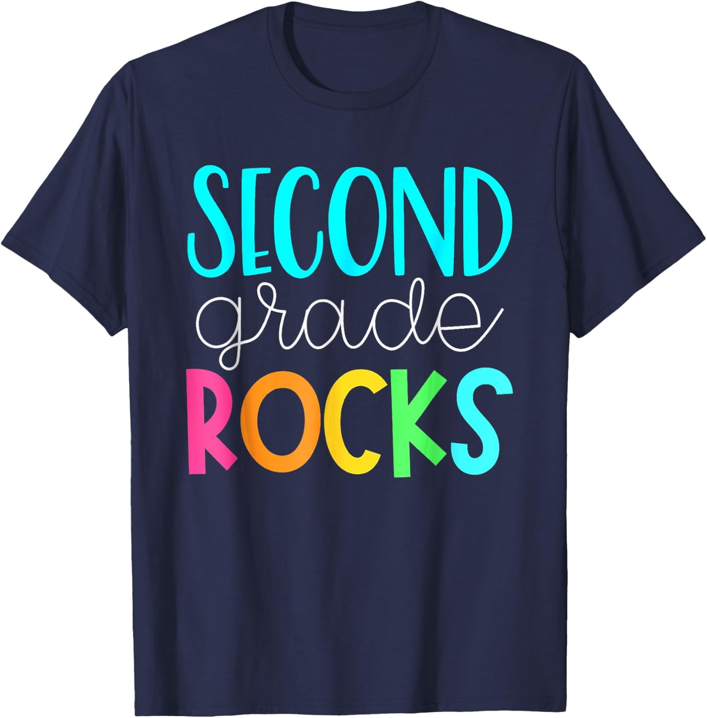 2nd grade rocks rocking 2nd grade teacher Women Girls Kids T-Shirt - T-Shirt | Navy