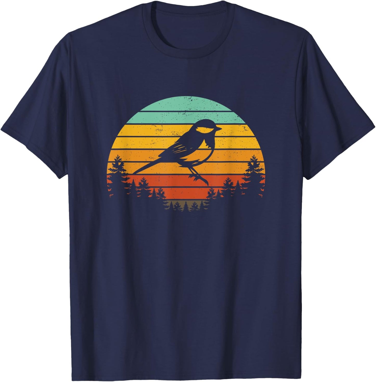 Chickadee Bird Silhouette Retro Vintage Art Design T-Shirt - T-Shirt | Navy