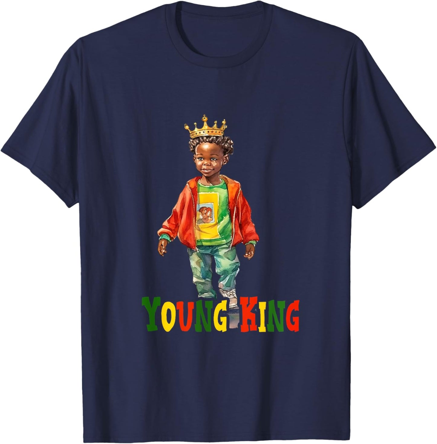 Black Young King Black History Month Kids Afro Boys Men T-Shirt - T-Shirt | Navy