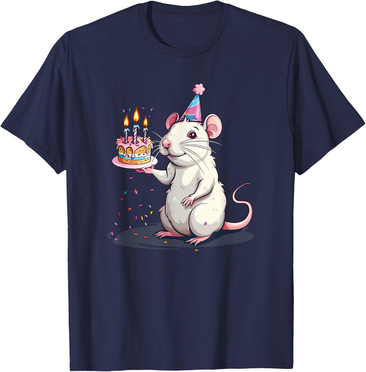 Happy Birthday Rat with B-Day Cake Costume T-Shirt - T-Shirt | Navy